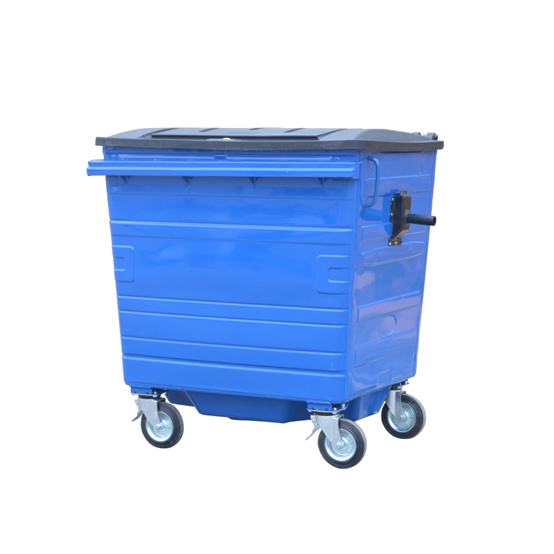 1100L 1.1CBM galvanized steel bin with plastic flat lid EN840 standard